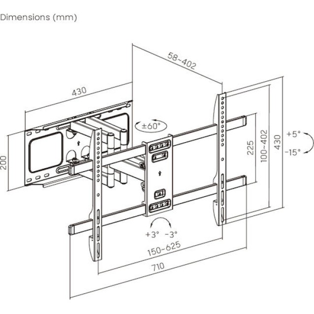 BRATECK επιτοίχια βάση τηλεόρασης LPA69-466W, 37-86", έως 60kg, full motion, weatherproof