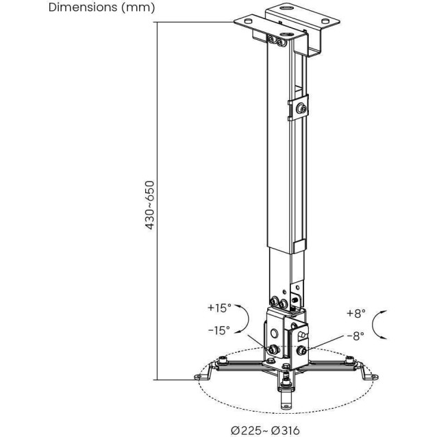 POWERTECH βάση projector οροφής PT-1255, έως 20kg