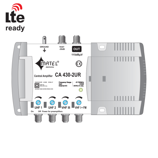 Κεντρικος ενισχυτης MATEL CA 430-2UR 4G LTE με 4 εισόδους 115dB : UHFX2 VHF FM+VHF