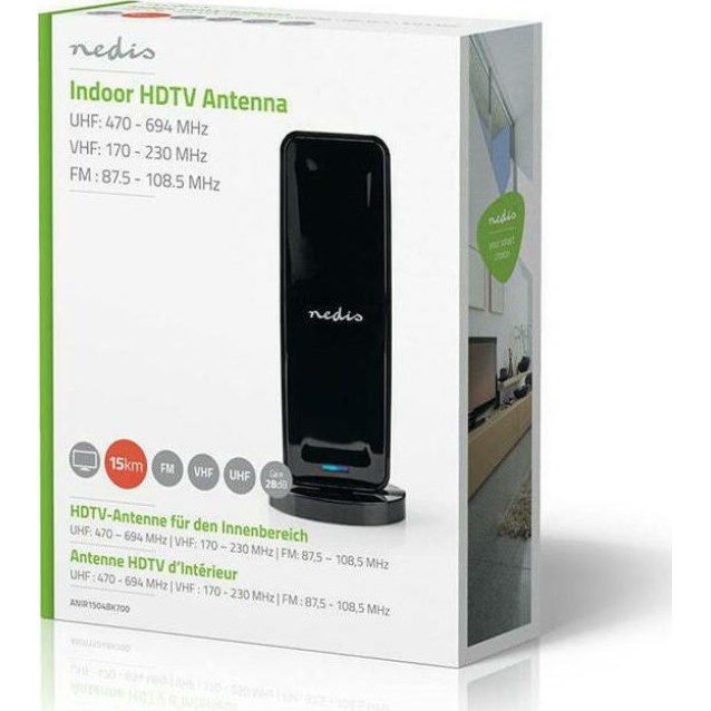 Nedis Εσωτερική Κεραία Τηλεόρασης σε Μαύρο Χρώμα Σύνδεση με Coaxial Καλώδιο (ANIR1504BK700)