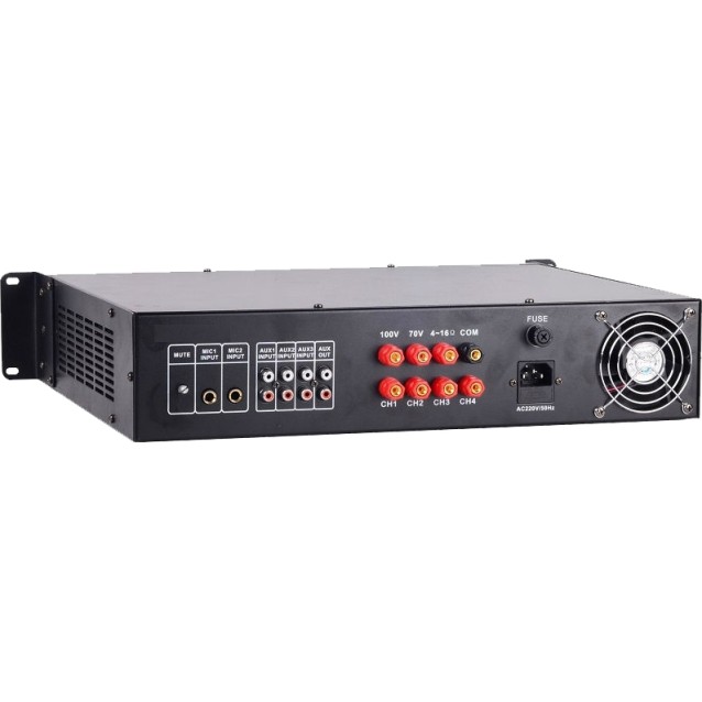 PAA8250ΜΒ ΕΝΙΣΧΥΤΗΣ 100V 4 BANDS με 3 εισόδους για μικρόφωνα και 3 εισόδους AUX. 250W