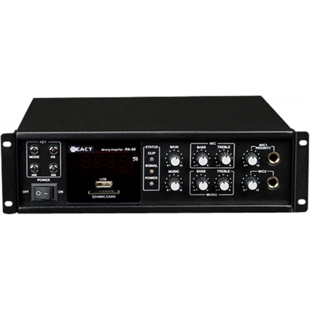 React PA-50 Ραδιοενισχυτής Ήχου Mono 30W RMS 4-16Ω 70V/100V FM/USB/2xMIC/2xAUX Μαύρος