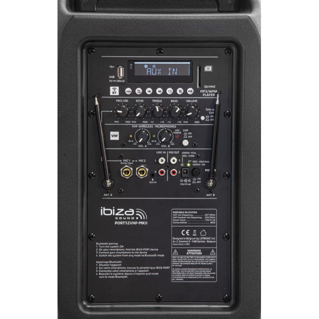 Ibiza Sound PORT12VHF-MKII φορητό τροχήλατο ενεργό ηχείο Bluetooth 12”/30CM με USB-MP3 και 2x VHF μικρόφωνα 350W RMS
