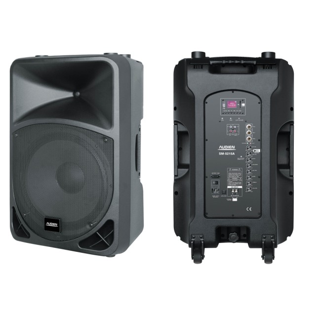 SM-5215A Επαναφορτιζόμενο ενεργό ηχείο 15" με 2 ασύρματα μικρόφωνα