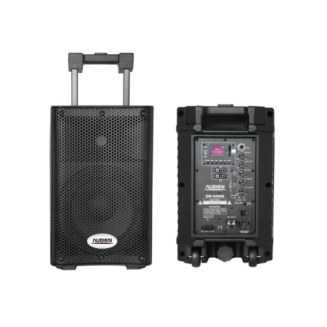 SM-6208Α Επαναφορτιζόμενο ενεργό ηχείο 8" με 2 ασύρματα μικρόφωνα