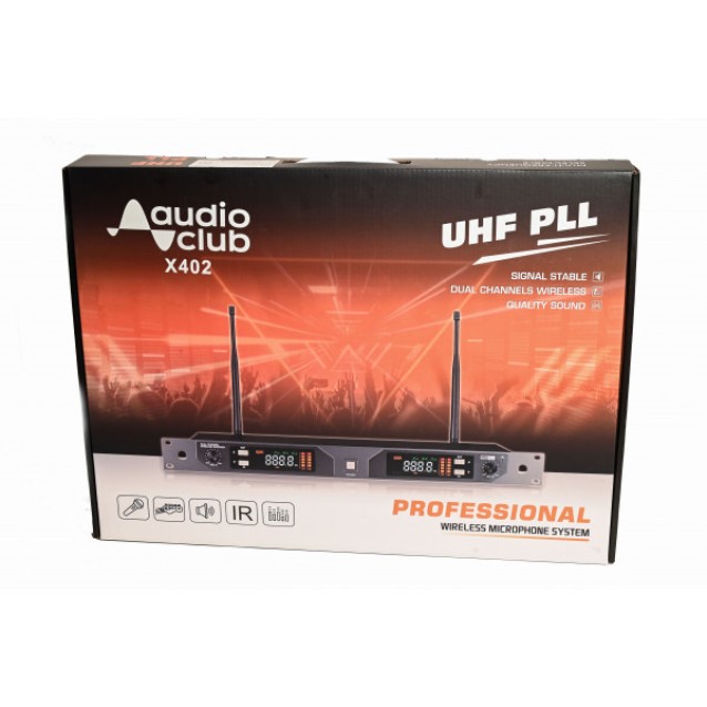 X402 Διπλό Επαγγελματικό  ασύρματο μικρόφωνο UHF-PLL με Rack.