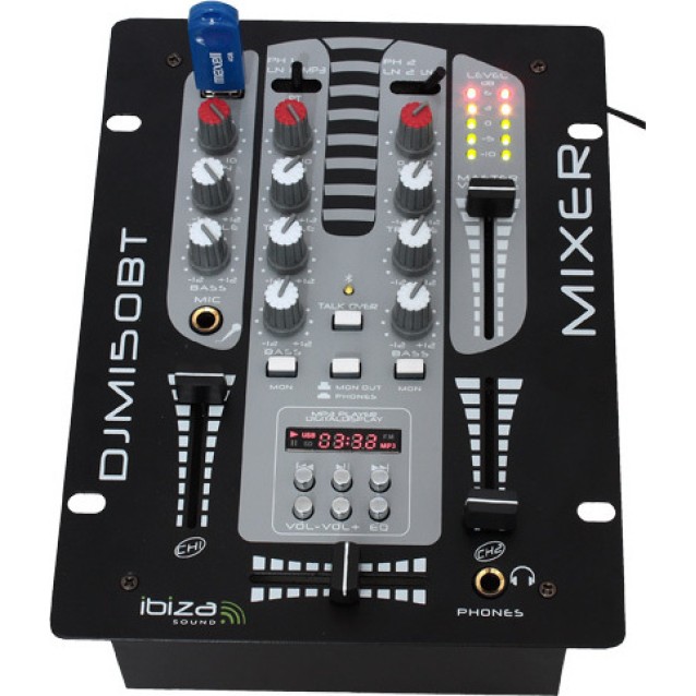 Μίκτης με αναπαραγωγή USB-MP3, ψηφιακή οθόνη και Bluetooth - ibiza Sound DJM150USB-BT