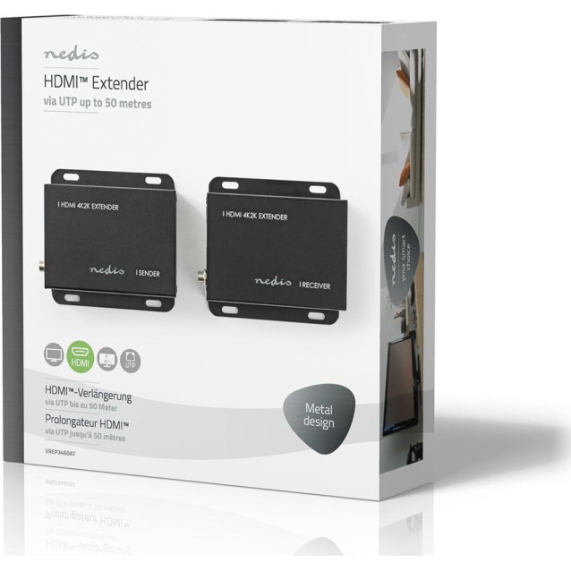 HDMI Extender μέσω 2 καλωδίων UTP για επέκταση του σήματος μέχρι 50m NEDIS VREP3460AT