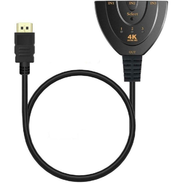 POWERTECH HDMI Switch CAB-H077, 3 σε 1, 4K, 0.50m, μαύρο