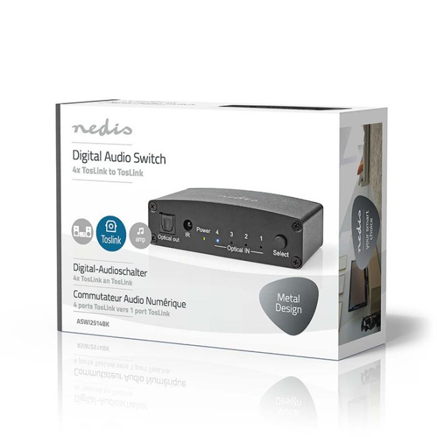 NEDIS ASWI2514BK/Switch 4 εισόδων TosLink σε μια έξοδο TosLink