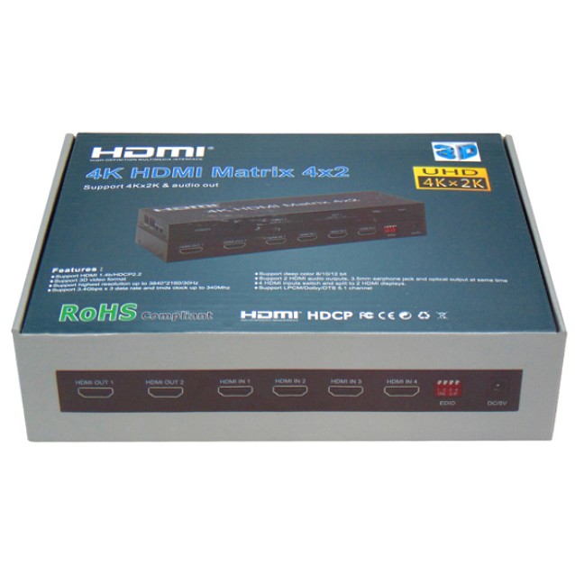 DATA SWITCH HDMI 4 IN 2 OUT MATRIX 4K42 PLY FEV