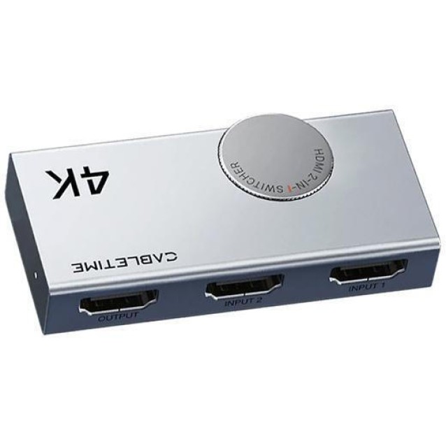CABLETIME HDMI switch CT-HS4K-AG, 2 σε 1, 4K/60Hz, bi-directional, γκρι