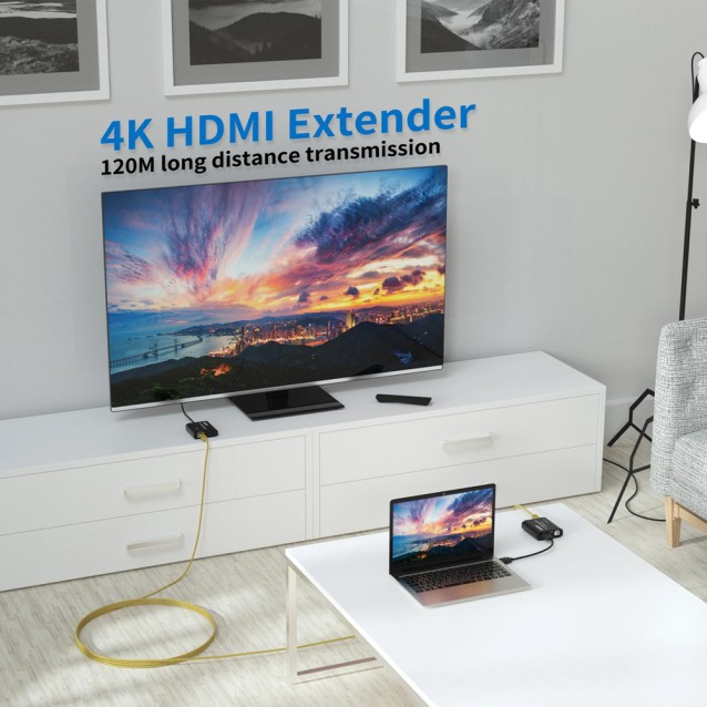 POWERTECH HDMI video extender CAB-H195 μέσω καλωδίου RJ45, 4K/30Hz, με loop, έως 120m