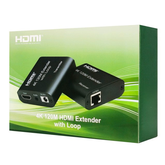 POWERTECH HDMI video extender CAB-H195 μέσω καλωδίου RJ45, 4K/30Hz, με loop, έως 120m