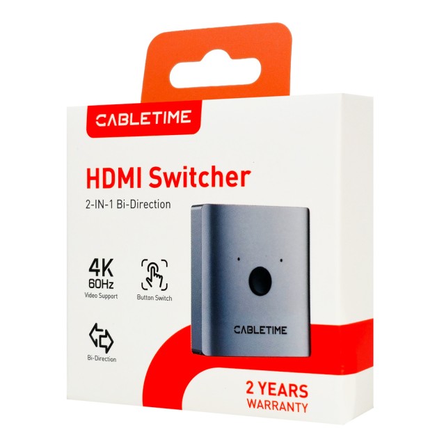 CABLETIME HDMI switch CT-HS4K-2G, 2 σε 1, 4K/60Hz, bidirectional, γκρι
