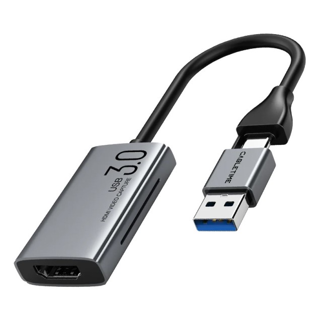 CABLETIME video capture CT-ACHC3-AG, HDMI/USB & USB-C, 4K/30Hz, γκρι CABLETIME video capture CT-ACHC3-AG, HDMI/USB & USB-C, 4K/30Hz, γκρι