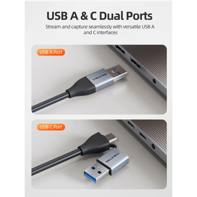 CABLETIME video capture CT-ACHC3-AG, HDMI/USB & USB-C, 4K/30Hz, γκρι