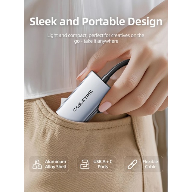 CABLETIME video capture CT-ACHC3-AG, HDMI/USB & USB-C, 4K/30Hz, γκρι