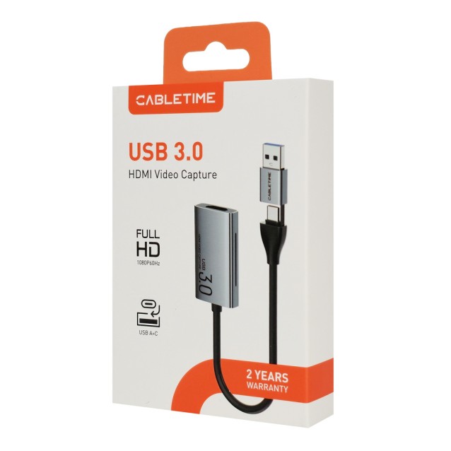 CABLETIME video capture CT-ACHC3-AG, HDMI/USB & USB-C, 4K/30Hz, γκρι