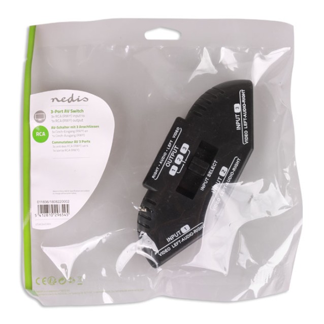 NEDIS VSWI2403BK-Switch 3 ανεξάρτητων εισόδων 3 Χ RCA Αudio-Video σε μια έξοδο 3 Χ RCA Audio-Video.