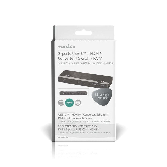 Μετατροπέας / Switch από 2x HDMI + 1x USB-C θηλ. + 2x USB- A θηλ σε 1x HDMI + 2x USB- A θηλ.