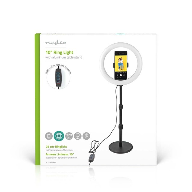 Ring Light 10" (26 cm) με 120 λάμπες LED και επιτραπέζια βάση στήριξης.