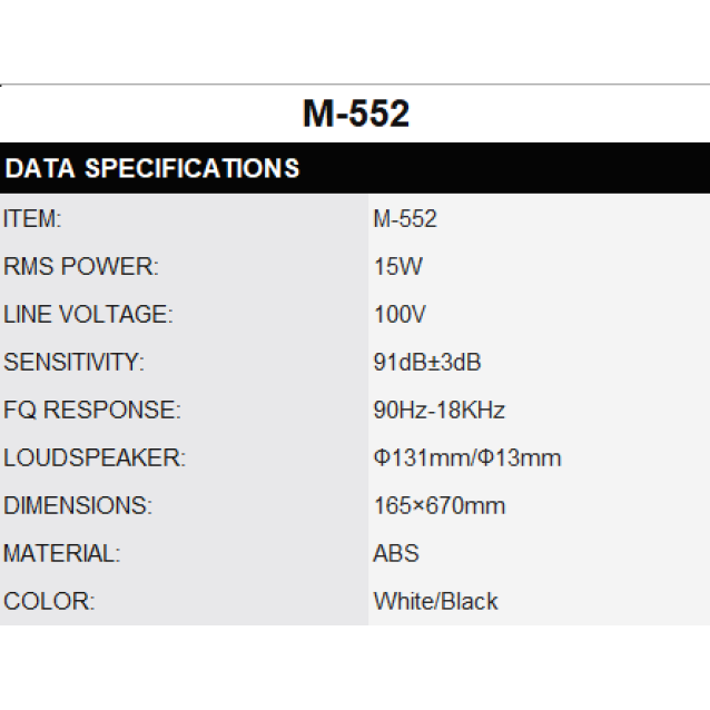 M-552/BLACK ΜΑΥΡΟ ΗΧΕΙΟ ΟΡΟΦΗΣ (ΚΡΕΜΑΣΤΟ) 4" 15W 100V