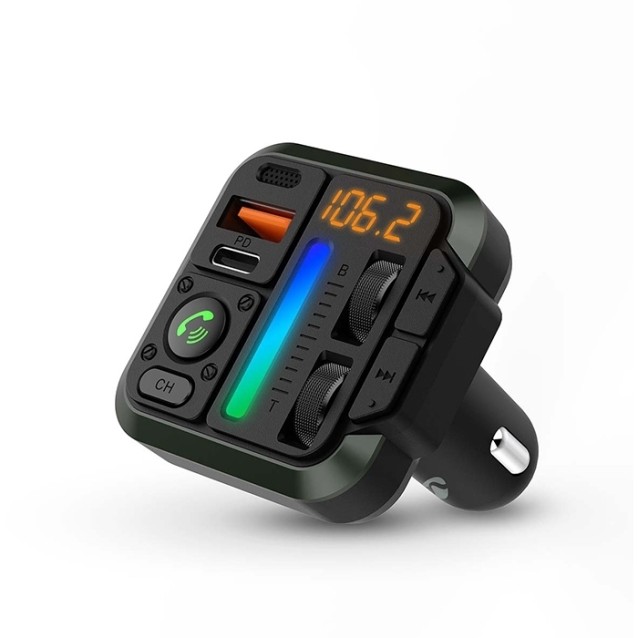 NEDIS CATR2024BK 3 σε 1 Bluetooth αναμεταδότης FM, hands free και φορτιστής με οθόνη LED, RGB φωτισμό και λειτουργία Bass Boost