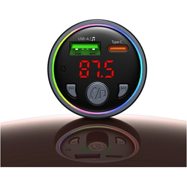 USAMS FM transmitter & φορτιστής CC328, USB/USB-C, 30W, Bluetooth, μαύρο