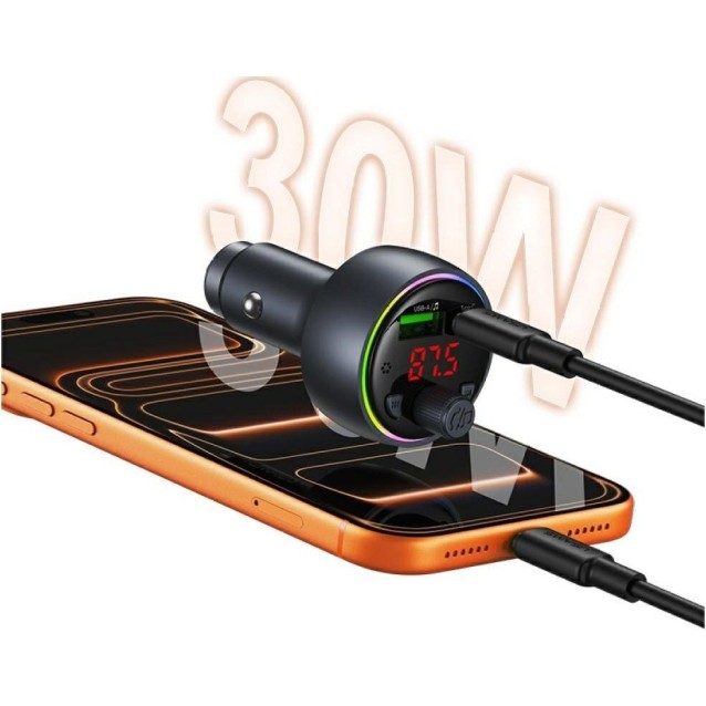 USAMS FM transmitter & φορτιστής CC328, USB/USB-C, 30W, Bluetooth, μαύρο