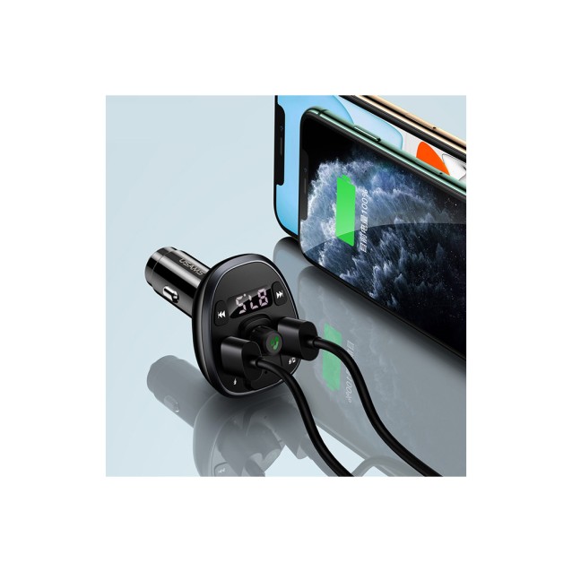 USAMS FM transmitter με οθόνη US-CC115, 2x USB, SD card, 3.4A, μαύρο
