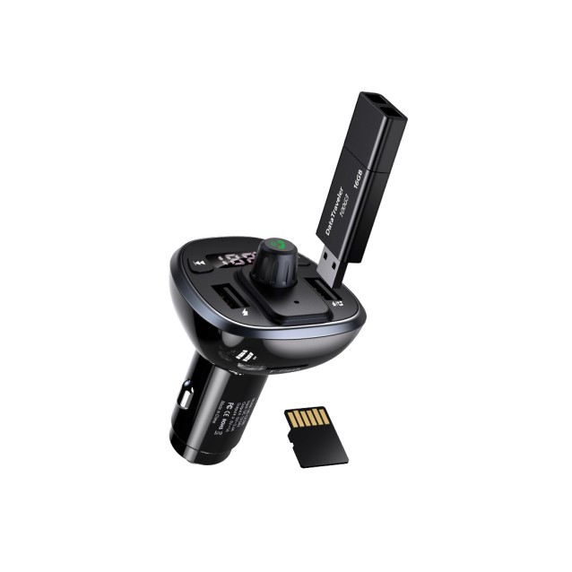 USAMS FM transmitter με οθόνη US-CC115, 2x USB, SD card, 3.4A, μαύρο