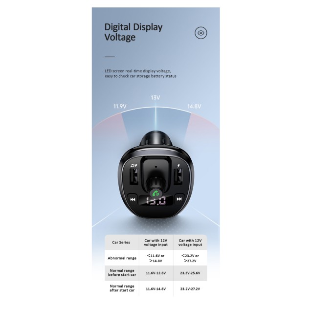 USAMS FM transmitter με οθόνη US-CC115, 2x USB, SD card, 3.4A, μαύρο
