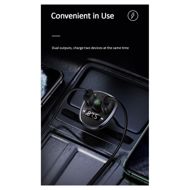 USAMS FM transmitter με οθόνη US-CC115, 2x USB, SD card, 3.4A, μαύρο