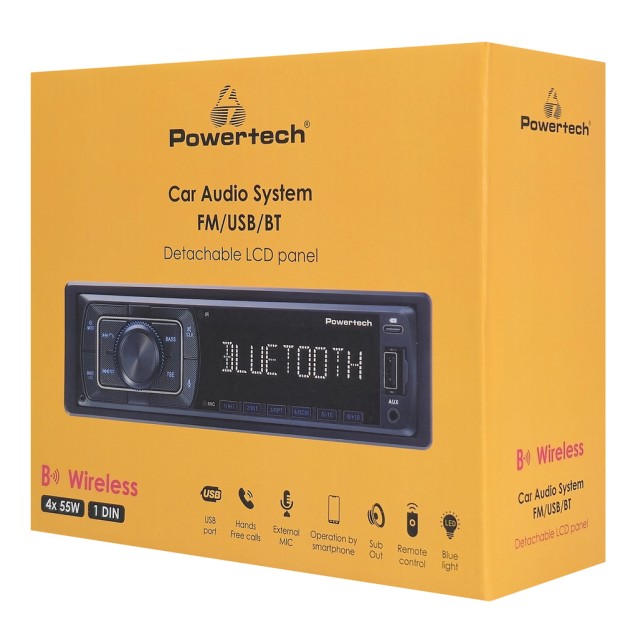 POWERTECH ηχοσύστημα αυτοκινήτου PT-1603, αποσπώμενο πάνελ, 1 DIN, Bluetooth/FM/USB/Micro SD, 4x 55W