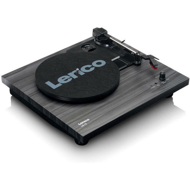 LENCO LS-10BK Πικάπ με ενσωματωμένα ηχεία 6W και καπάκι, σε μαύρο χρώμα.