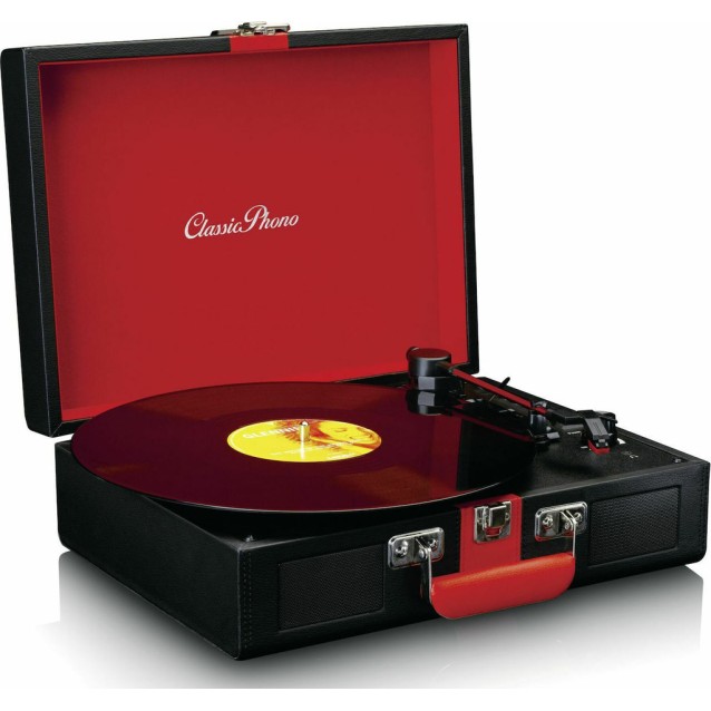 LENCO CLASSIC PHONO TT-110BKRD Πικάπ με Bluetooth, ενσωματωμένα ηχεία 4W και βαλίτσα μεταφοράς, σε μαύρο / κόκκινο χρώμα.