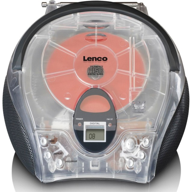 LENCO SCD-24TR Φορητό ραδιόφωνο με CD και οθόνη LCD, σε διαφανές/μαύρο χρώμα.