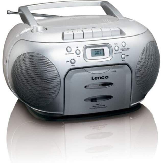 LENCO SCD-420SI Φορητό ραδιόφωνο με CD, κασέτα και οθόνη LCD, σε ασημί χρώμα.