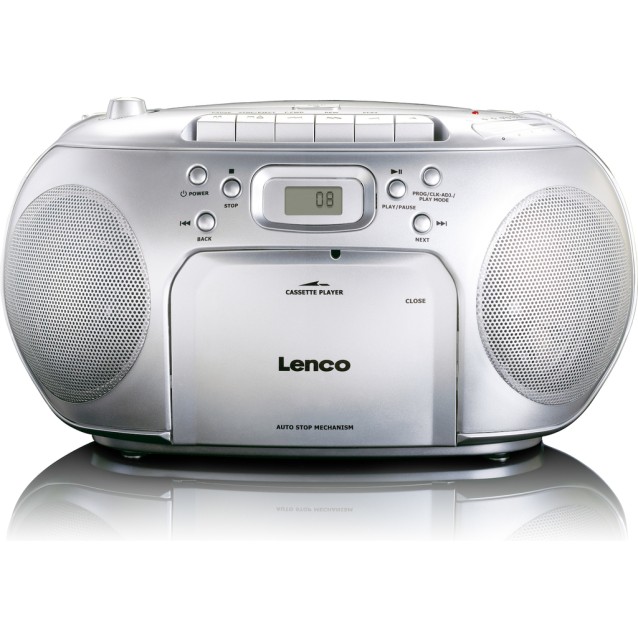 LENCO SCD-420SI Φορητό ραδιόφωνο με CD, κασέτα και οθόνη LCD, σε ασημί χρώμα.