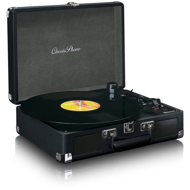 LENCO CLASSIC PHONO TT-115BK Πικάπ με ενσωματωμένα ηχεία 4W, Bluetooth, βαλίτσα μεταφοράς και λειτουργία μετατροπής MP3