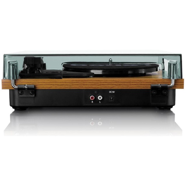 LENCO LS-10WD Πικάπ με ενσωματωμένα ηχεία 6W και καπάκι, σε καφέ χρώμα.