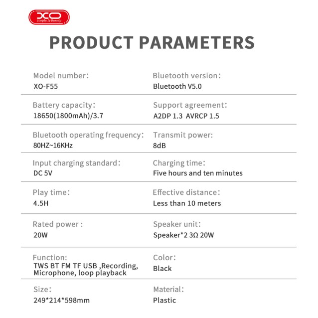 XO F55 BOAT Φορητό TWS ηχείο bluetooth με ασύρματο μικρόφωνο, τηλεχειριστήριο και RGB φωτισμό, 20W