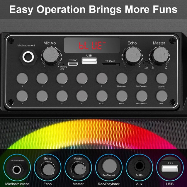 JYX φορητό ηχείο T26-T με 2x μικρόφωνα, 20W, 4000mah, LED, μαύρο