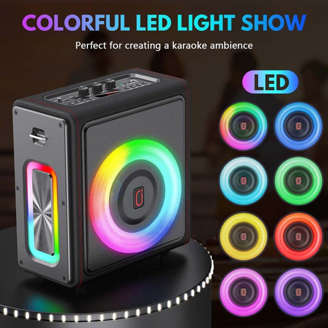 JYX φορητό ηχείο MS75 με 2x μικρόφωνα & ασύρματο χειριστήριο, 15W, 6000mah, RGB φωτισμός, μαύρο