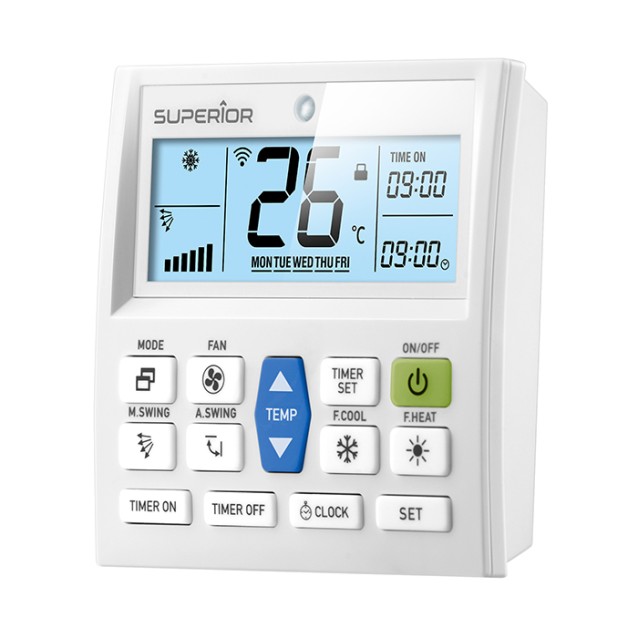 SUPERIOR AIRCO PAD Universal τηλεχειριστήριο κλιματιστικών με επιτοίχια βάση. SUPERIOR AIRCO PAD Universal τηλεχειριστήριο κλιματιστικών με επιτοίχια βάση.