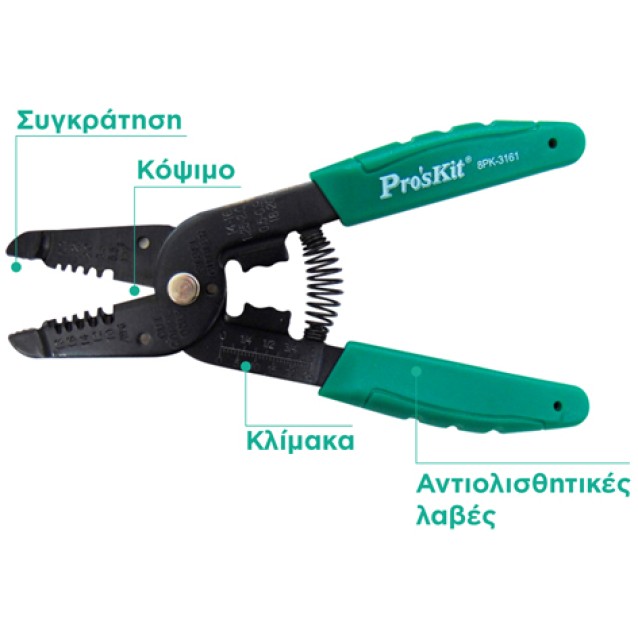 ΑΠΟΓΥΜΝΩΤΗΣ ΠΡΕΣΣΑ ΚΟΦΤΗΣ 0.9-5.5mm² 8PK-3161 T/PRO'SKIT