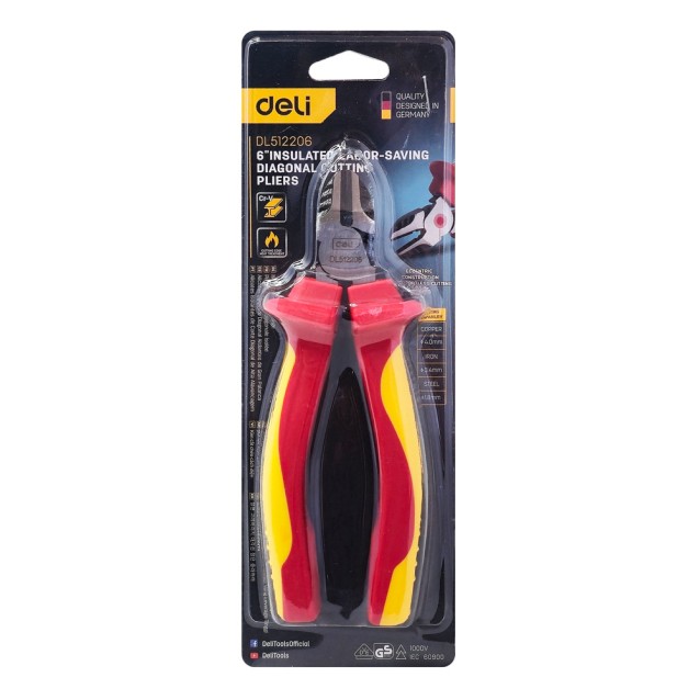 DELI πλαγιοκόφτης ηλεκτρολόγου DL512206 με αντιολισθητικές λαβές, VDE 1000V, 160mm
