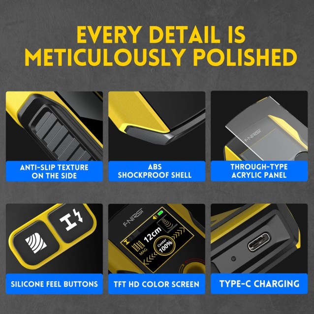 FNIRSI ψηφιακός αναλυτής τοίχου WD-02, ανίχνευση μετάλλου/ξύλου/καλωδίων, επαναφορτιζόμενος