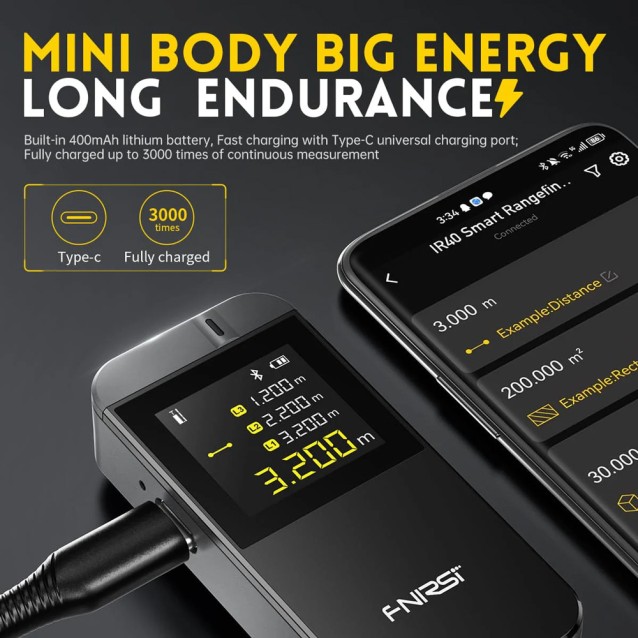 FNIRSI laser μετρητής απόστασης IR40, επαναφορτιζόμενος, 40m